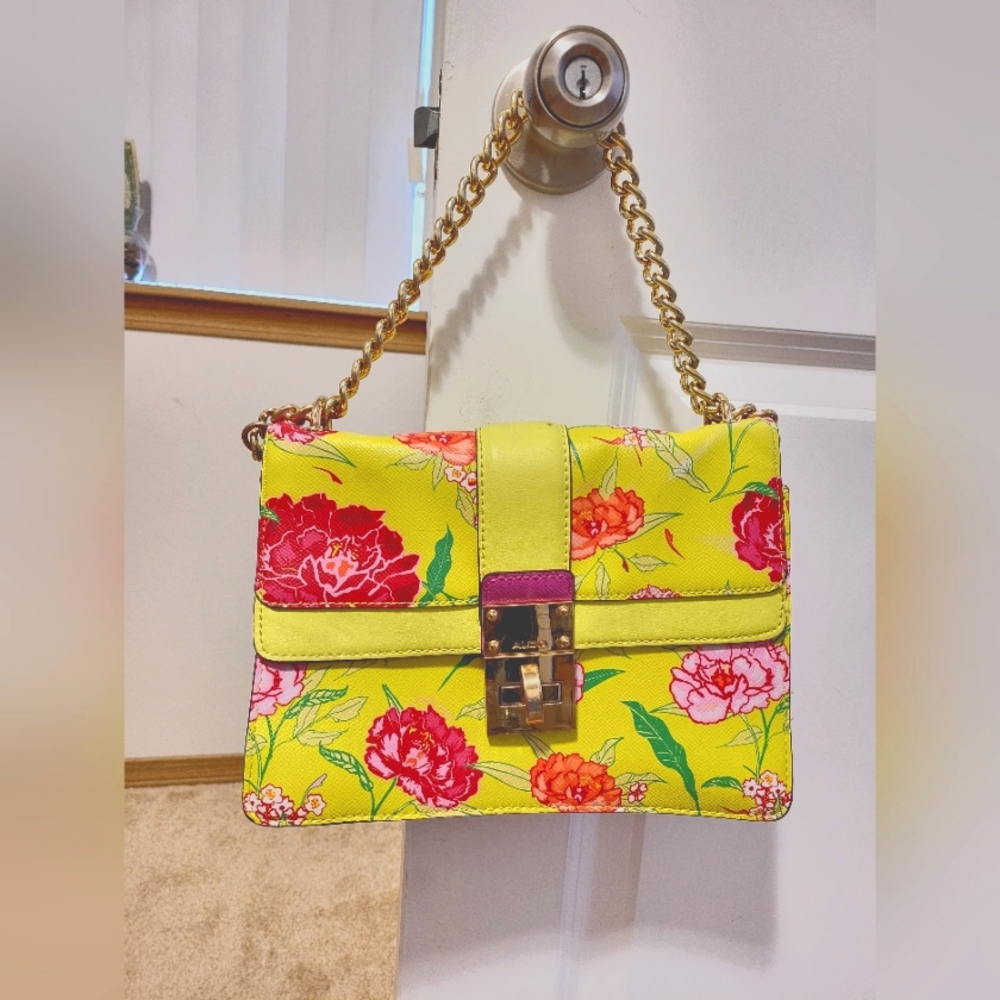 Green Pink Flowers Handbag Crossbody Bag Purse